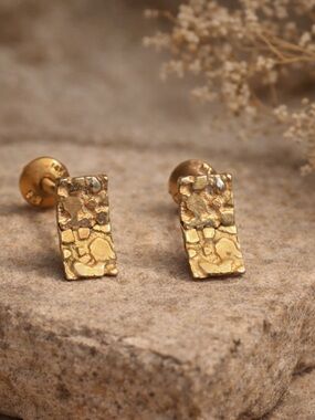 14K Gold Nugget Articulated Post Earrings – Solid Gold 2.0 g , Vintage 1980s